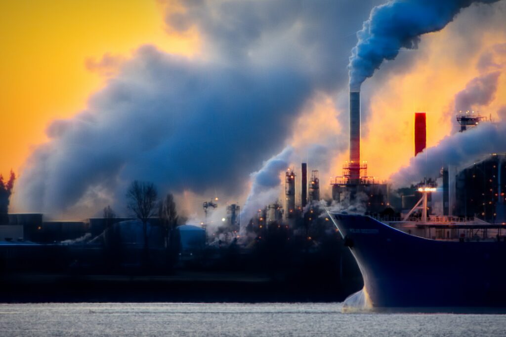 Industry and ships emitting pollutants